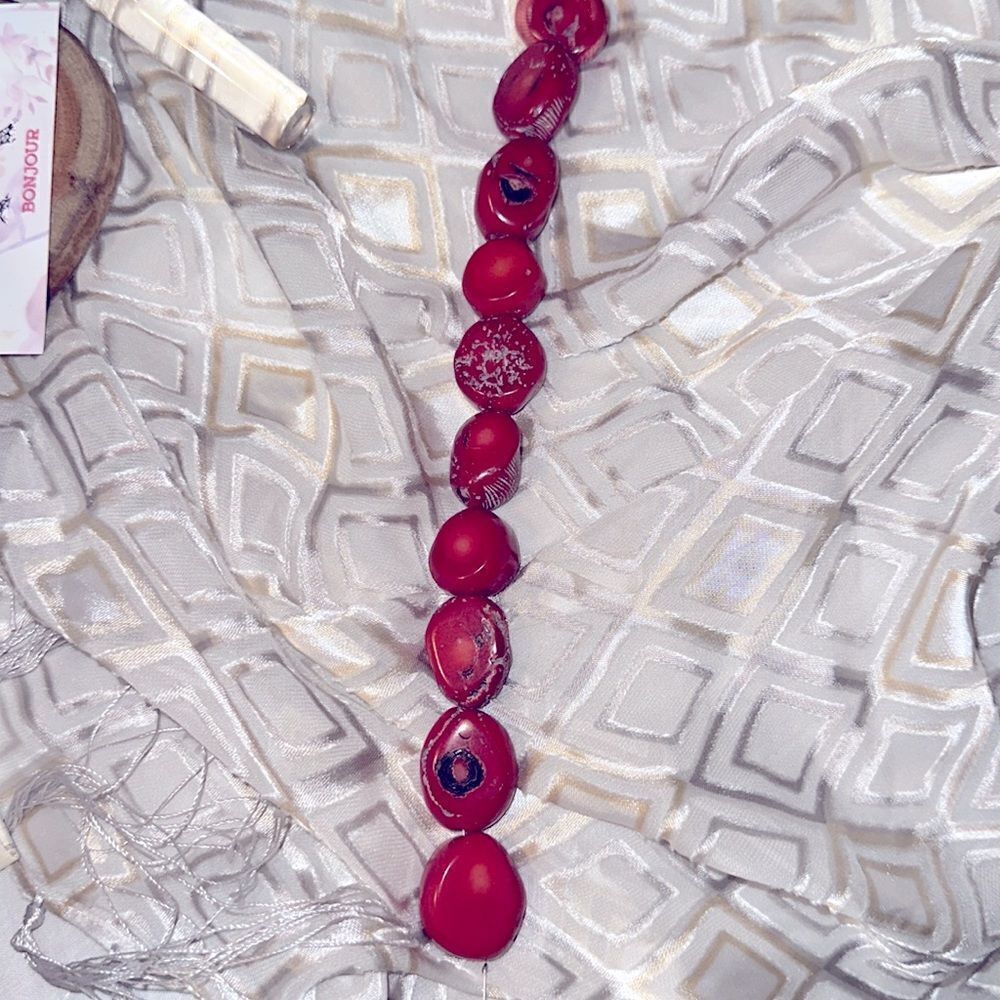 Vintage Rare Custom Crafted Red Black Pink Apple Coral Rock Necklace - Picture 8 of 10